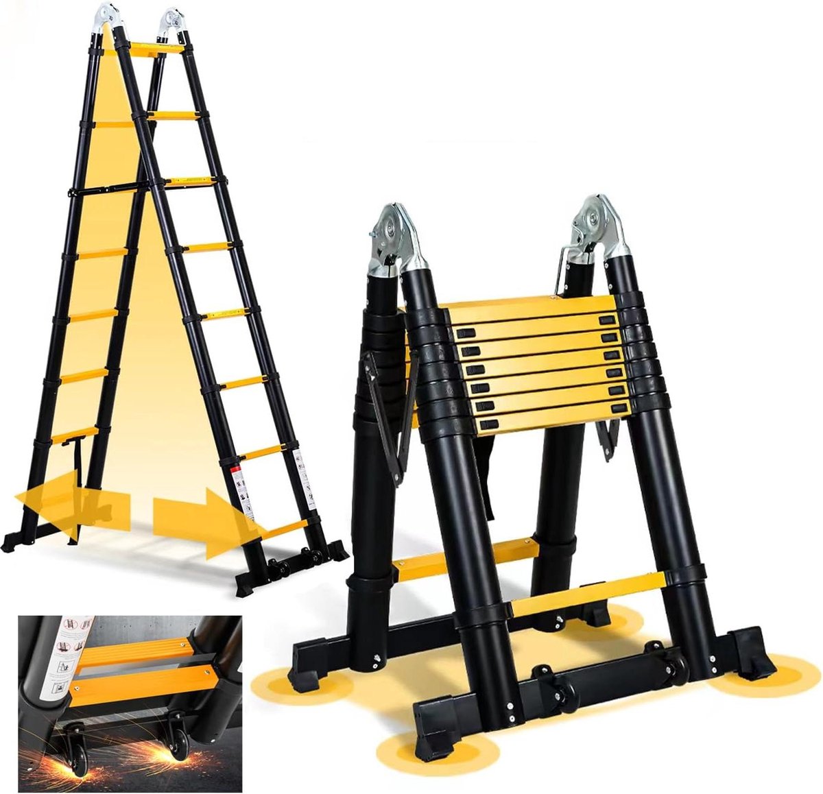 Telescopische Ladder - Opvouwbare Klimladder - Huis en Tuin - Lichtgewicht Aluminium - 5 Meter Hoog - Zilver