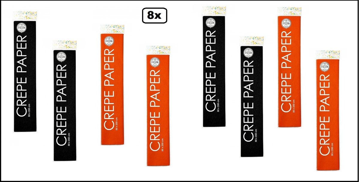 8x Crepe papier 250cm x 50cm Halloween style zwart/oranje - Horror creepy spooky Halloween scary pompoen