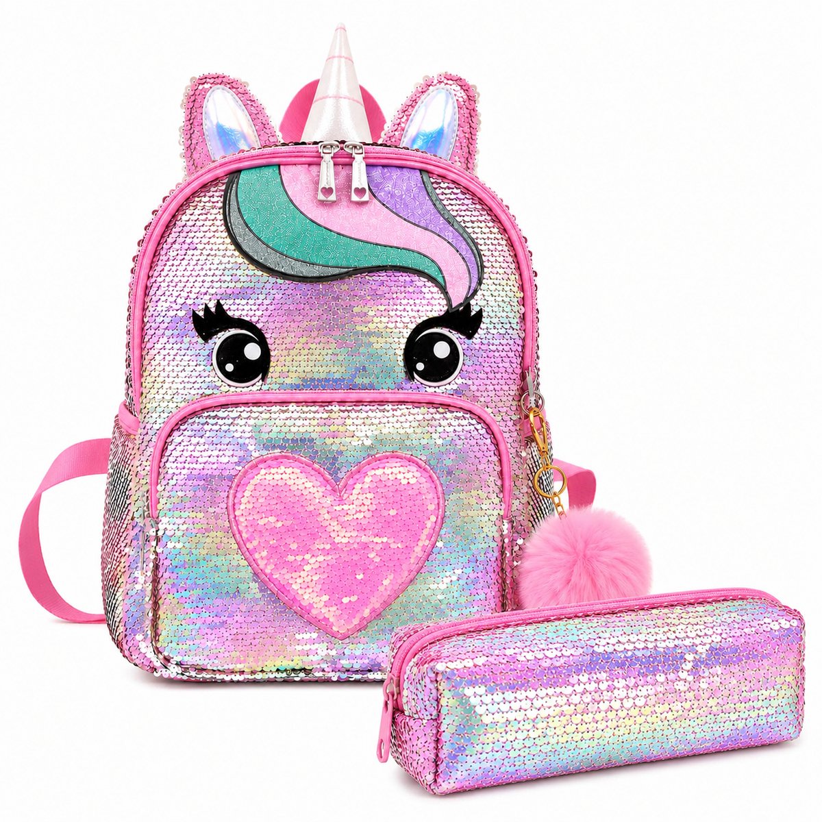 Unicorn Rugzak Meisjes - Rugtas Meisje - Unicorn - Etui - Eenhoorn - Tas - Regenboog - Glitter - Boekentas Schooltas - Rainbow Pailletten Paillet - Rugtassen - Peuter & Kleuter - Rugzakken