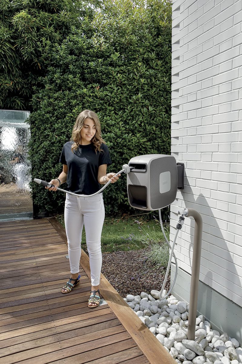 SnelShoppen - Automatische Slanghaspel voor Wandmontage 35m - Draaibaar 180° - Voor Middelgrote en Grote Tuinen - 3 Kleuren: Limoen, Grijs, Salie - Pe
