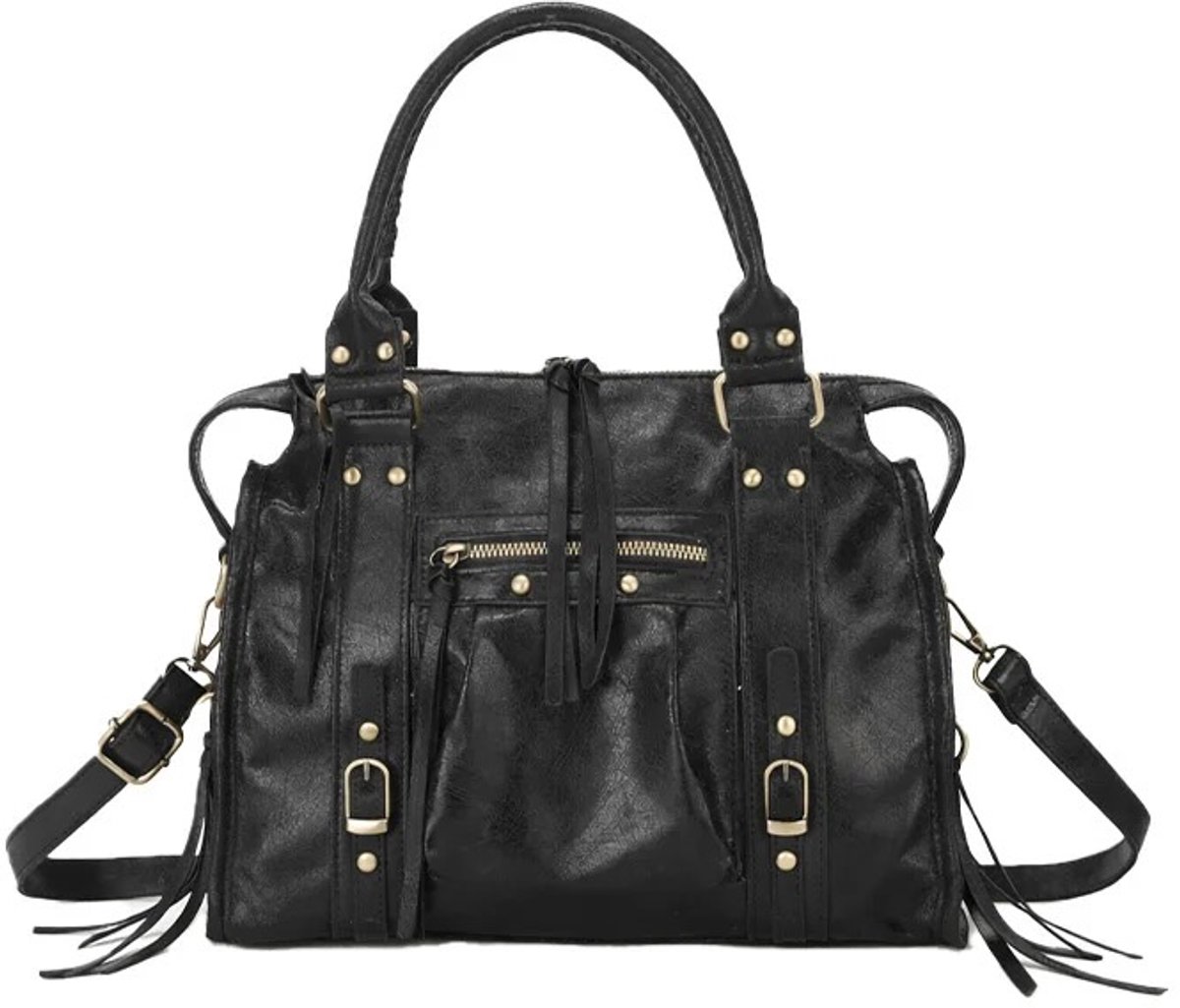 Damestas Zwart - 31×25,5×14 cm - PU Leer - Handtas Dames - Schoudertas met Lange Schouderriem - Ritssluiting - Meerdere Vakken - Tas
