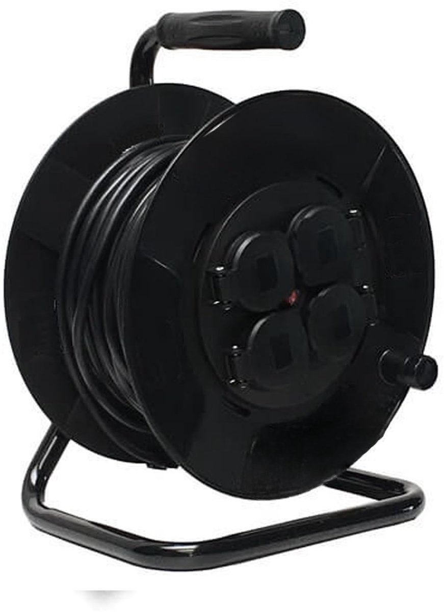 SnelShoppen - Kabelhaspel 15 m met 4 Stopcontacten, 3 g x 1,5 mm Koper, Veiligheidsthermostaat, Voor Thuis, Tuin, Camping, Feesten, Max. Vermogen 3250