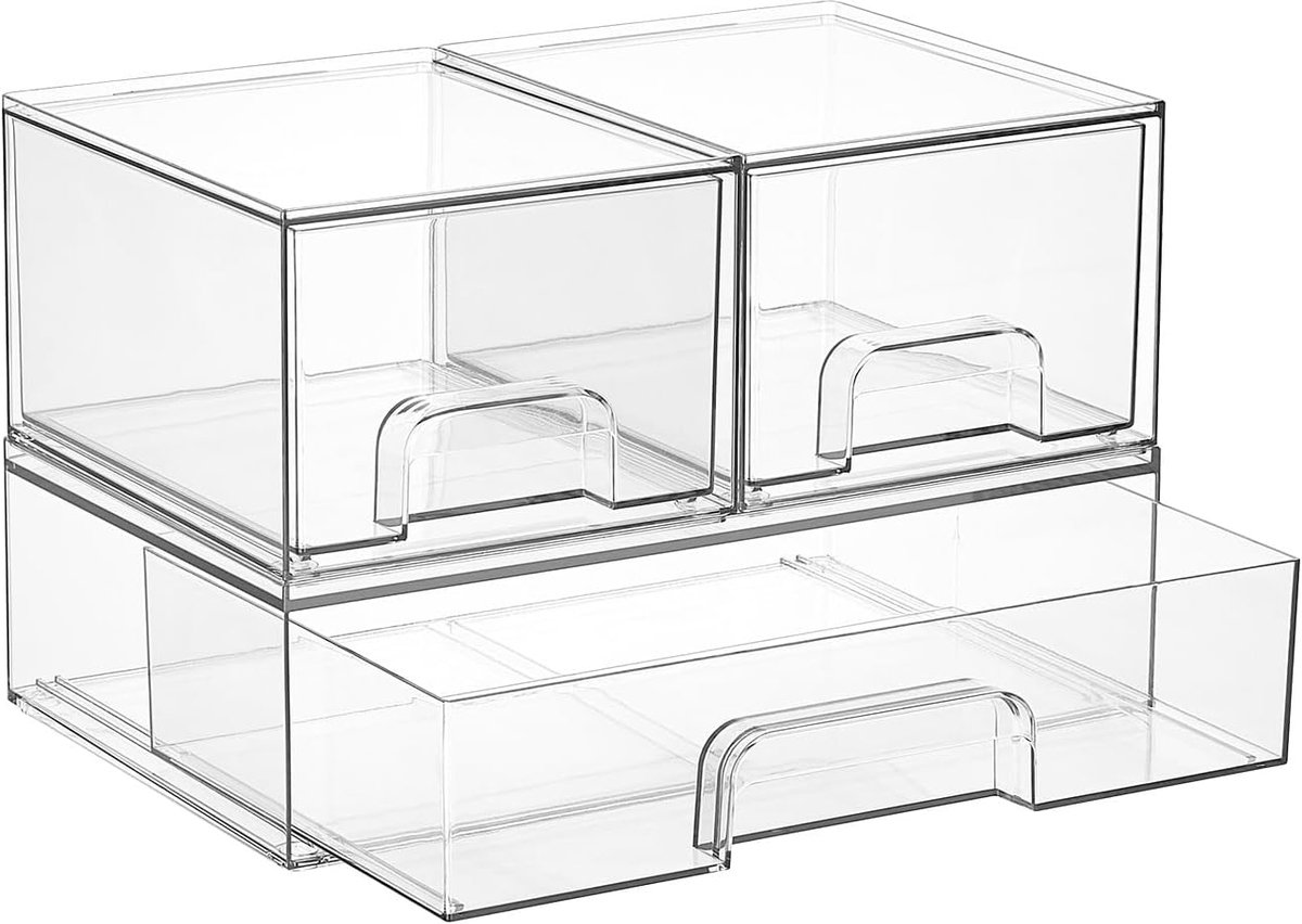 SnelShoppen - Transparante Opbergdozen met 3 Laden, Make-uptafel Organizer, Antislip, Acryl, Ideaal voor Badkamer, Bureau en Make-uptafel