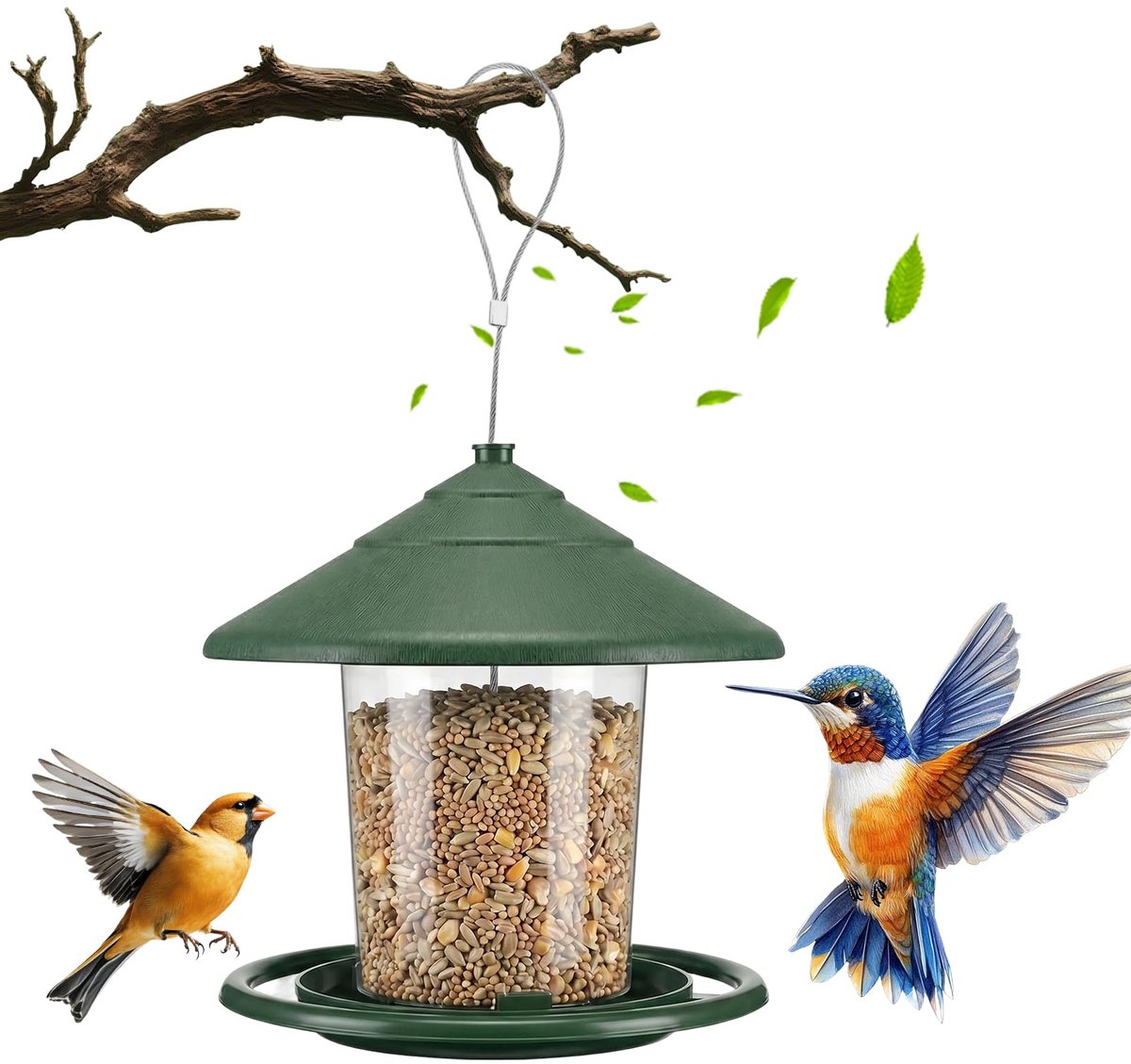 SnelShoppen - Vogelvoederhuis om op te hangen, weerbestendige vogelvoederdispenser en vogelvoederstation voor in de tuin, vogelhuis met standaard, tui