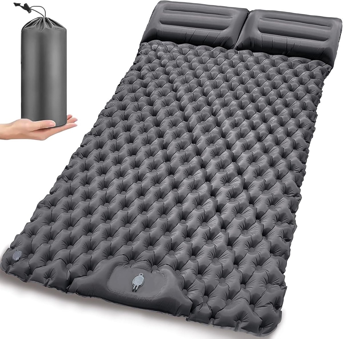 SnelShoppen - Dubbele Zelfopblaasbare Kampeermatte met Pedaalpomp - Ultralicht, Comfortabel, Met Kussen - Perfect voor Kamperen, Vissen, Outdoor Activ