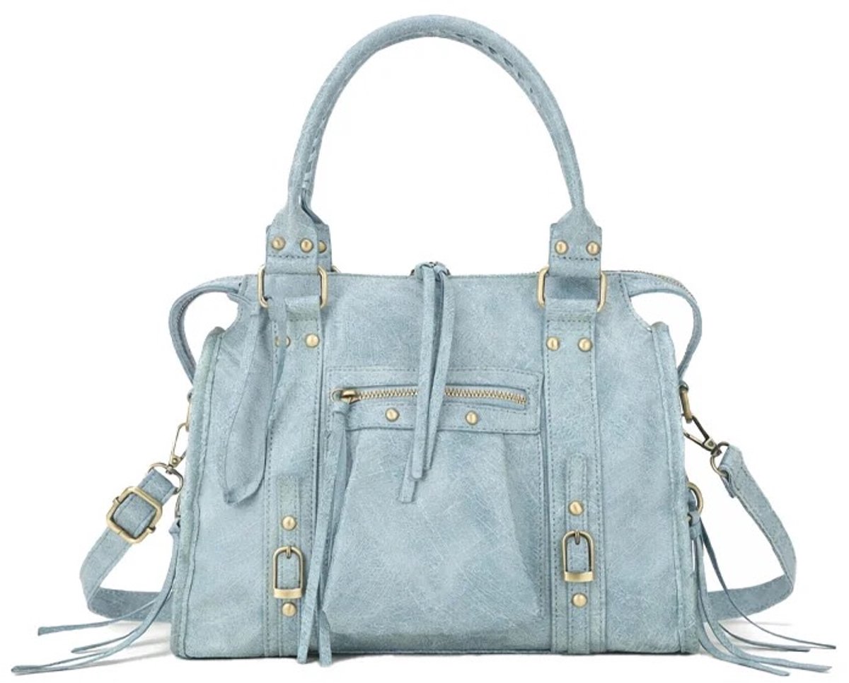 Damestas - IT Girl - Licht Blauw - City Bag - 31 × 25,5 × 14 cm - PU Leer - Handtas Dames - Schoudertas met Lange Schouderriem - Ritssluiting - Meerdere Vakken - 31 × 25,5 × 14 cm - It Girl.