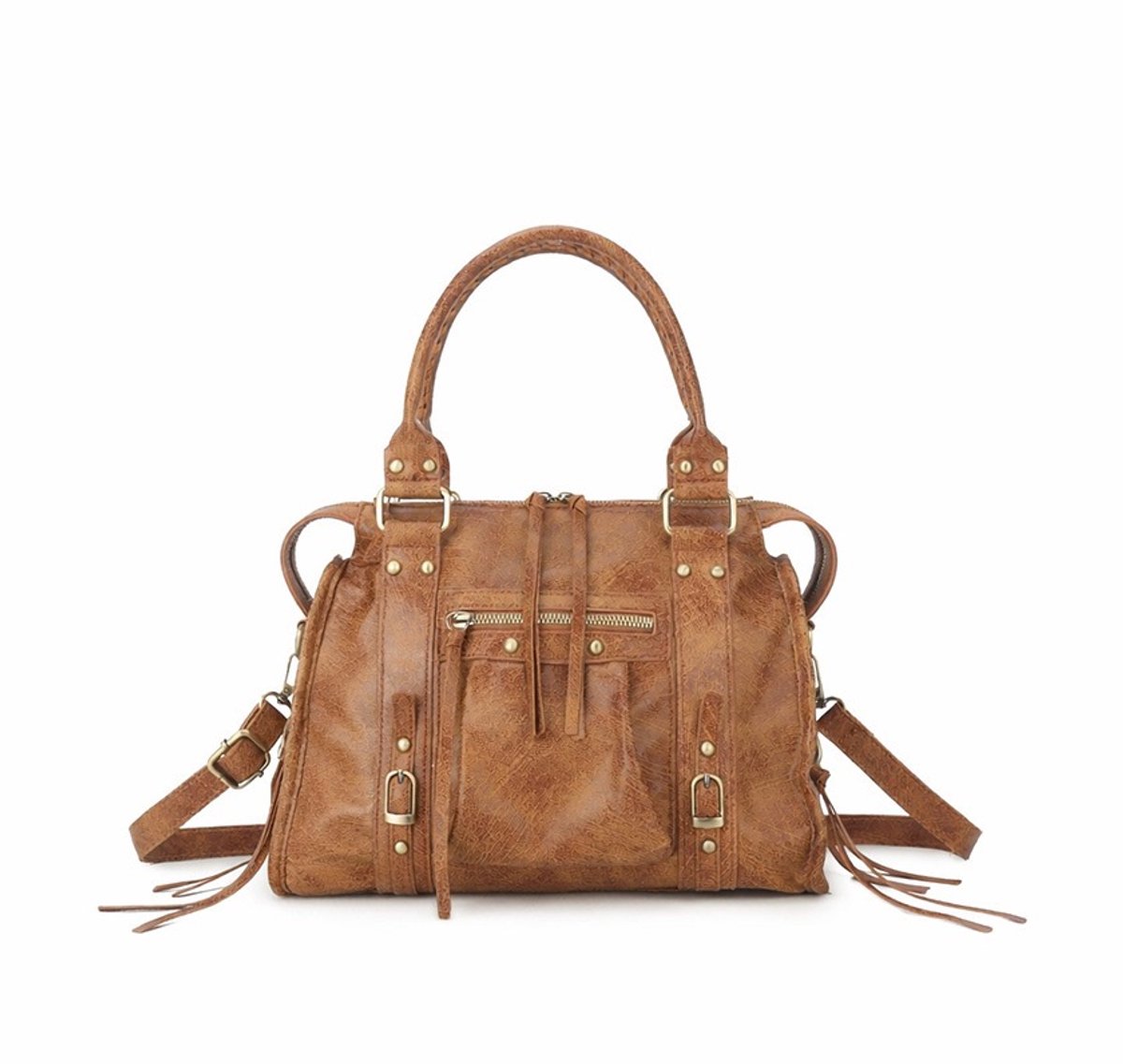 Damestas - IT Girl - Bruin - 31 × 25,5 × 14 cm - City Bag - Handtas Dames - PU leer - Schoudertas met Lange Schouderriem - Ritssluiting - Meerdere Vakken.