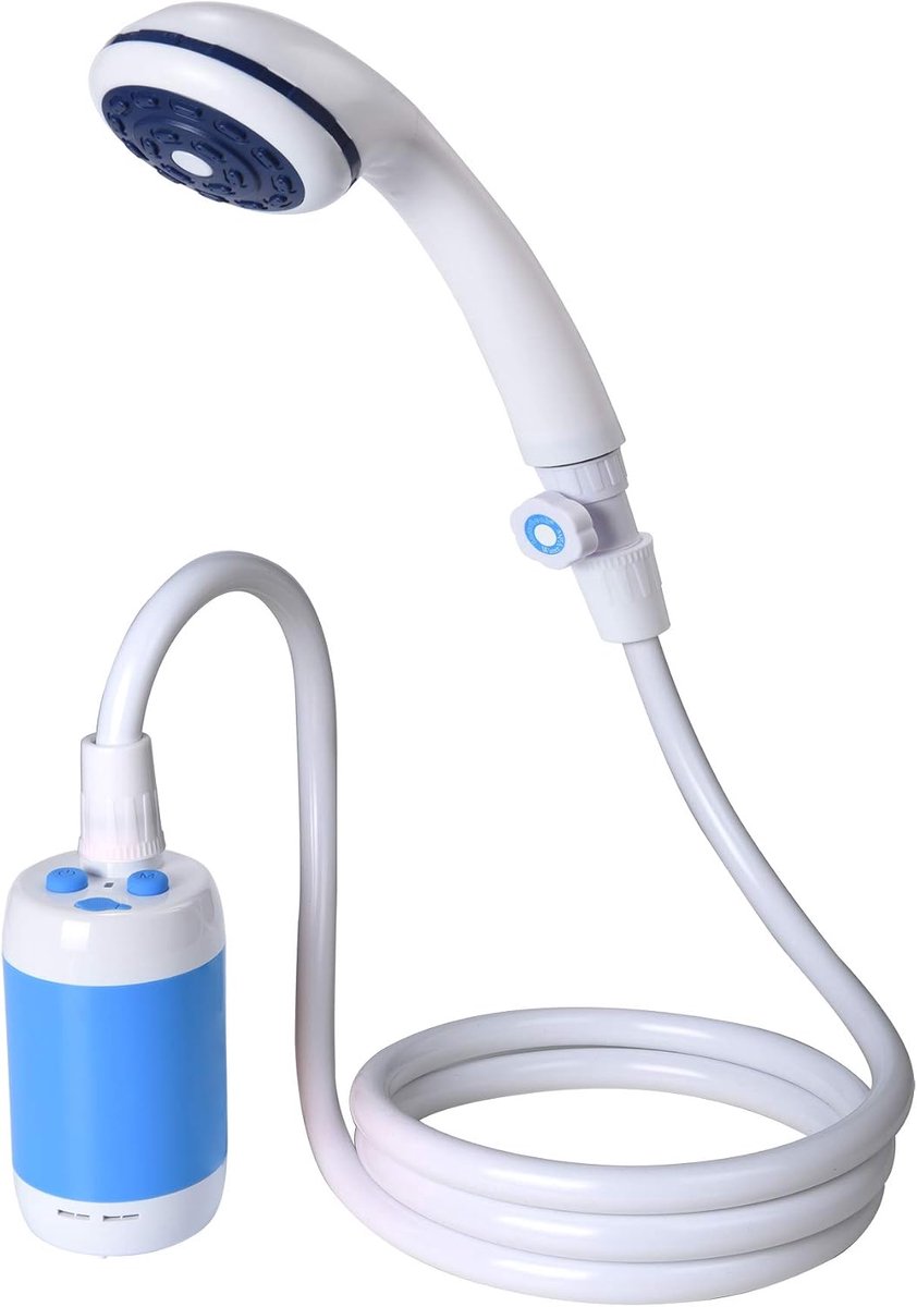 SnelShoppen - Campingdouche, Draagbare Douche, Elektrische Handdouche met Instelbare Waterstroom en 4800 mAh Batterij, Flow Control en Shut Off Ventie