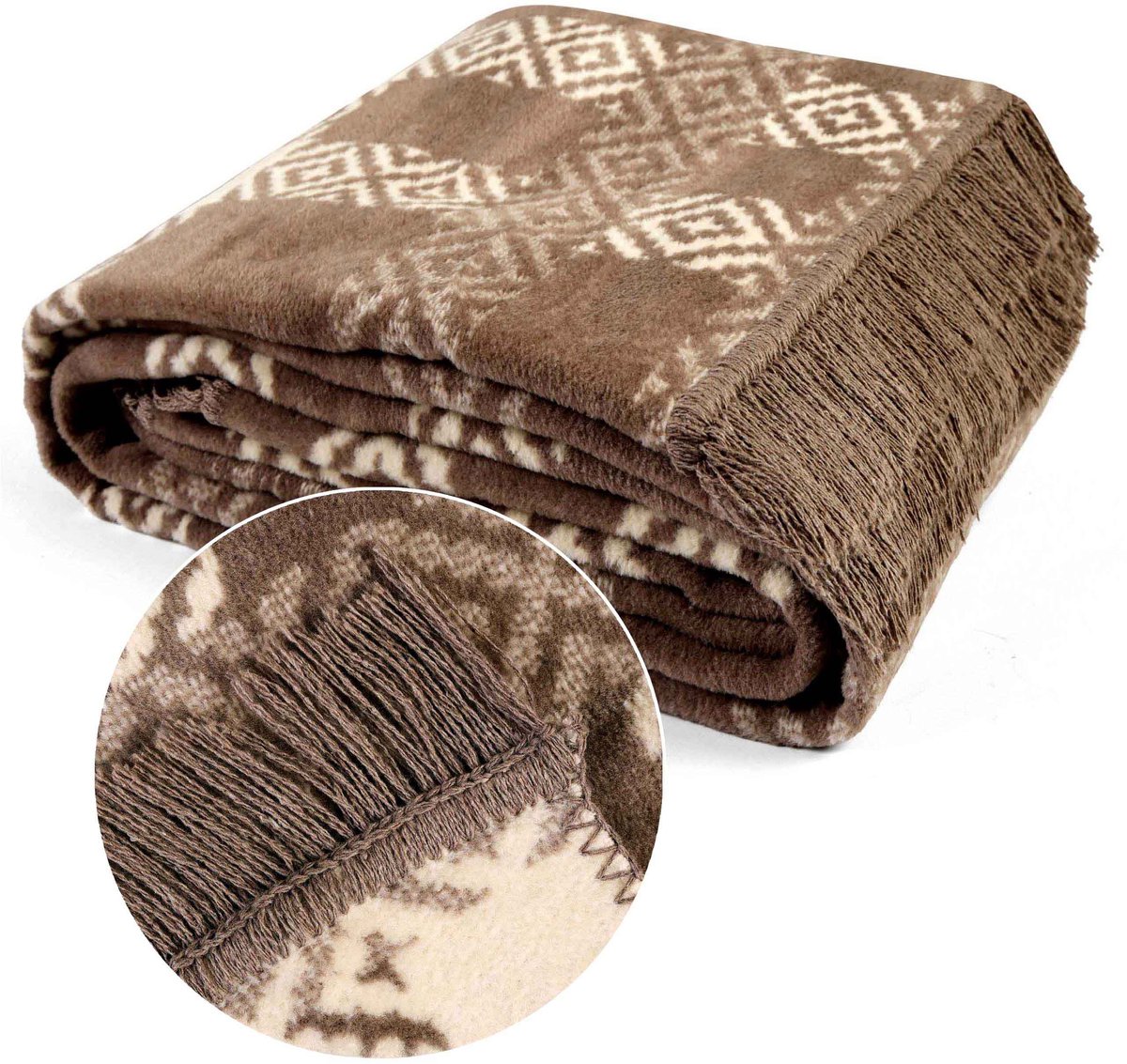 Darymex Katoenen Deken met Franjes 150x200 cm – Bruin & Beige Geruit – Woondeken & Sprei