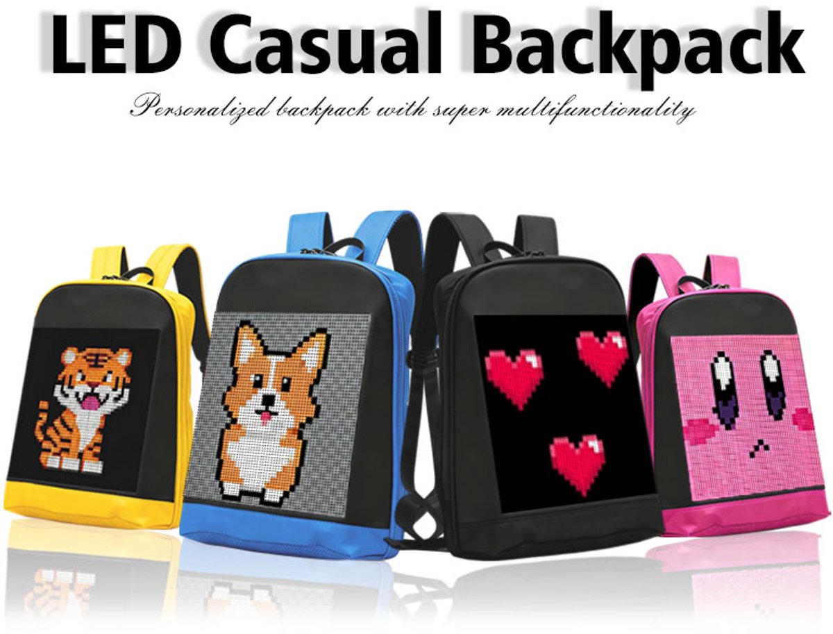 GYW LED Backpack L301 - Rugzak - Geel - Animaties, Teksten, Foto's & GIF's - Bluetooth Verbinding - Personaliseerbaar Display
