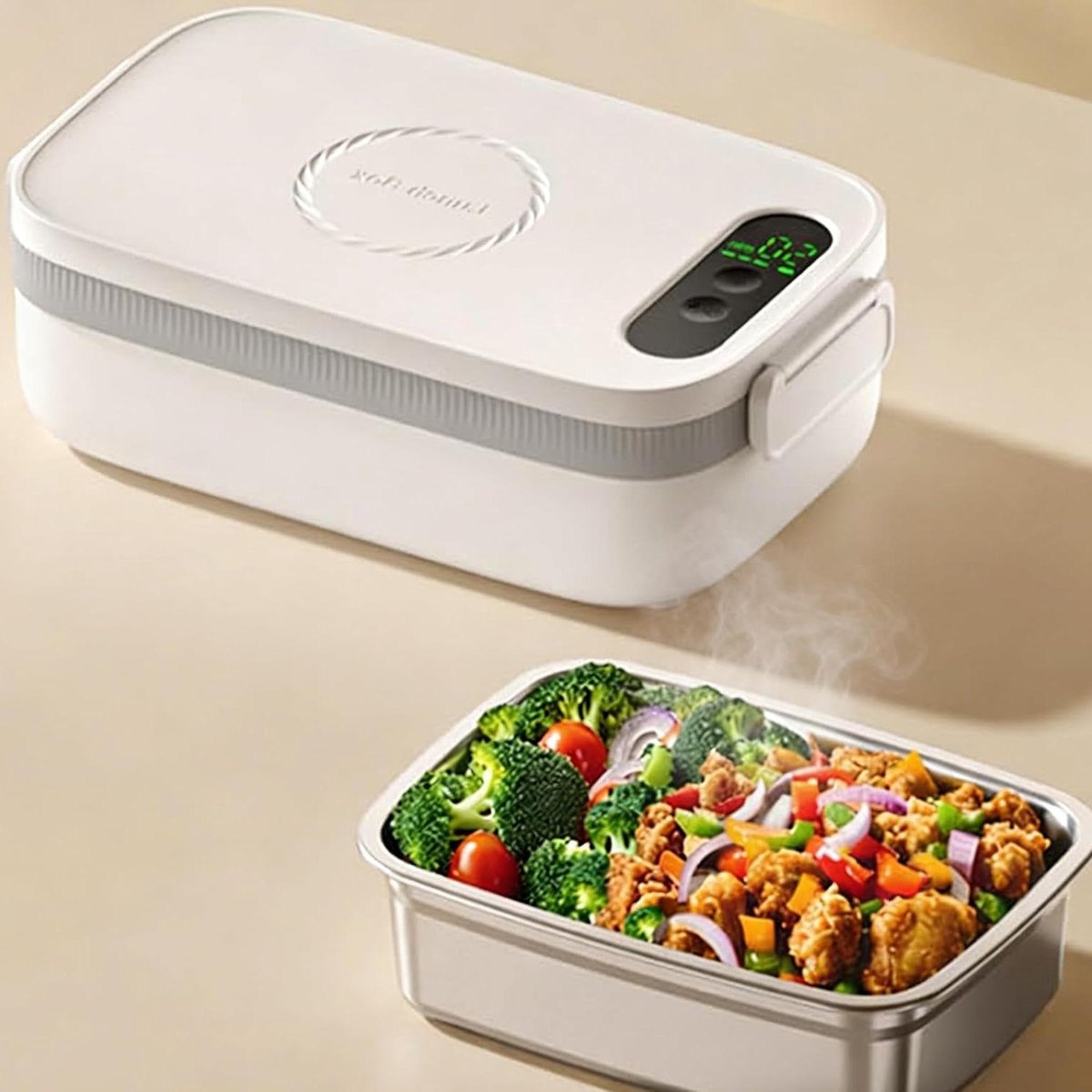 Elektrische lunchbox - Verwarmde trommel - Warme maaltijden onderweg - Krachtige batterij - 1 Liter - Wit