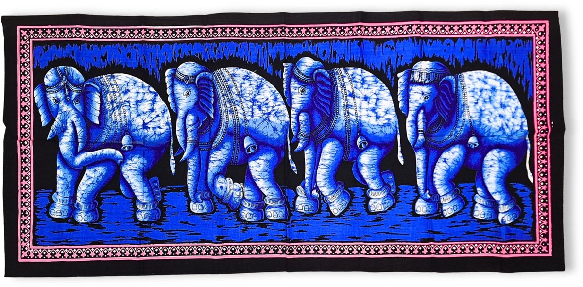 Olifanten Doek - Blauw - wandkleed 115 cm x54 cm - Blauw