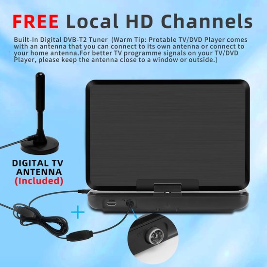 Draagbare DVD speler - Televisie Scherm - Onderweg Entertainment - Ingebouwde TV Tuner - 10.1 Inch - Zwart — afbeelding 2