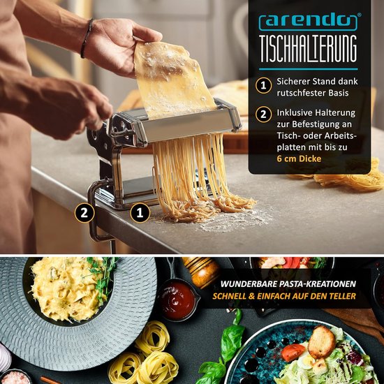 Pastamachine - Deegroller - Ambachtelijke Pasta Maken - 7 Diktes 2 Snijbreedtes - 20 cm Breed - Zilver van Pastamachine — afbeelding 2