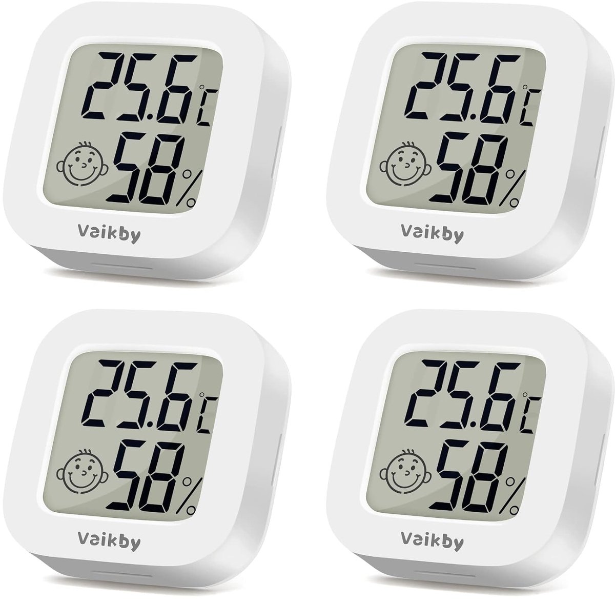 SnelShoppen - 4Pack Digitale Thermometer Hygrometer met Groot LCD Scherm, Mini Monitor voor Binnengebruik, Celsius, Ideaal voor Huis, Kantoor, Baby, T