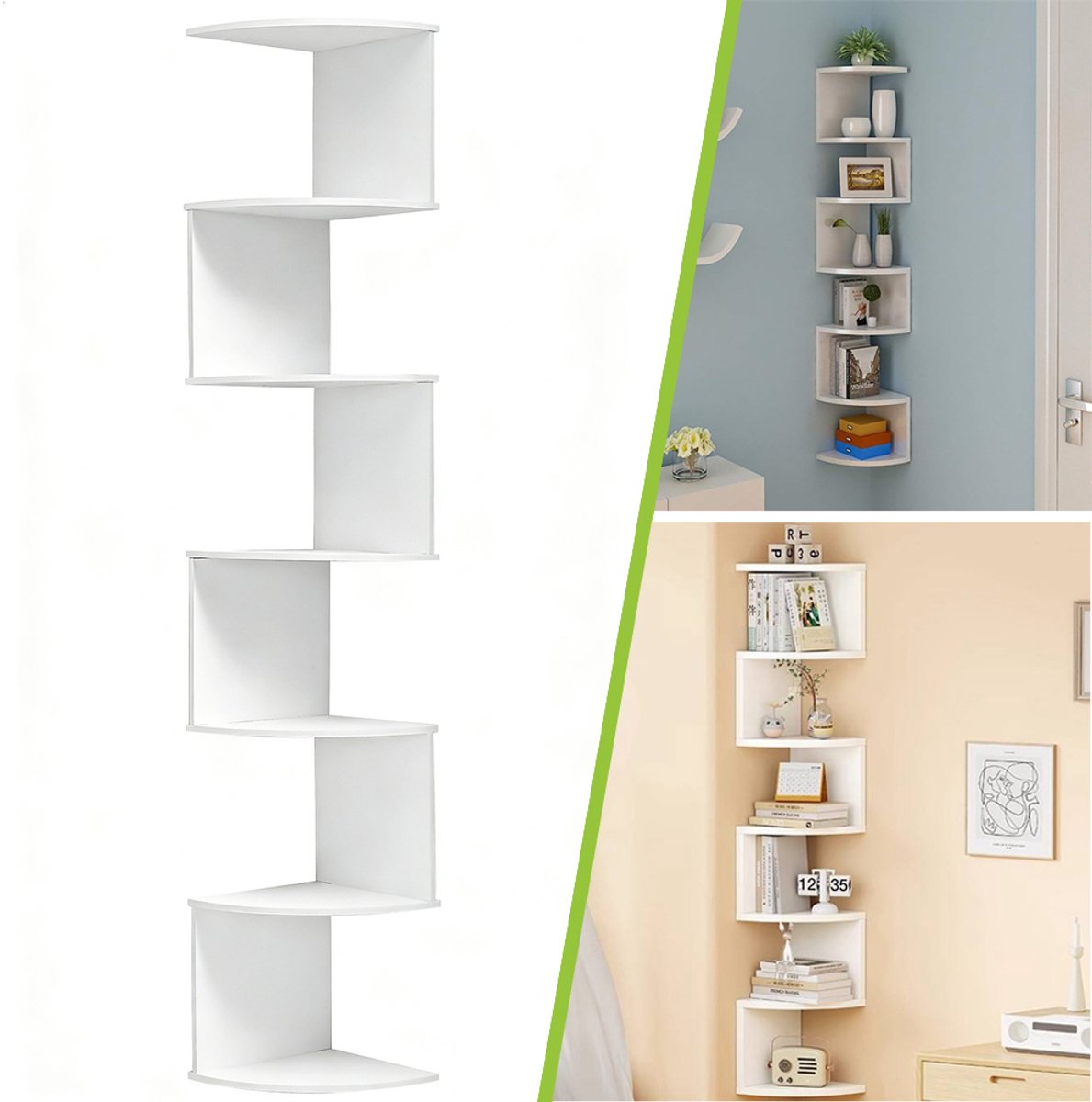 Hoekplank Voor Wandmontage - 7-Laags Hoekboekenkast - Zwevende Displayplanken - Opbergorganizer Voor Woonkamer En Slaapkamer
