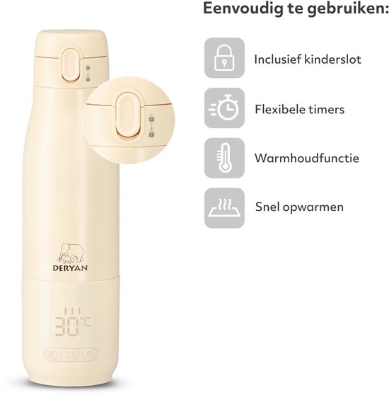 Deryan Draagbare Elektrische Flesverwarmer - Draadloos - Créme van Deryan — afbeelding 2
