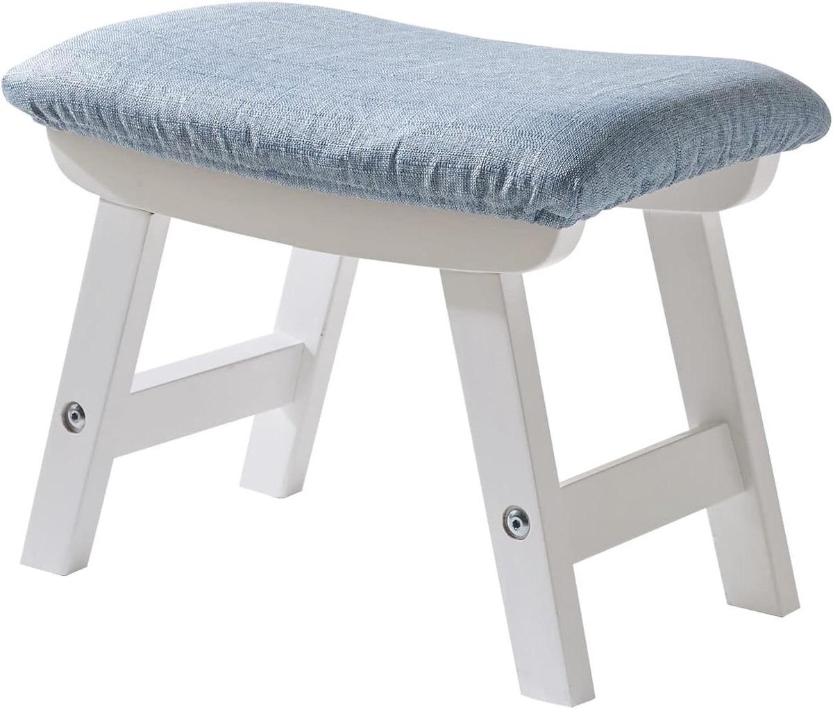 Houten voetenbank - Poef stoelkruk - Voeten ontspannen - Afneembare hoes - 38x24x29 cm - Blauw wit