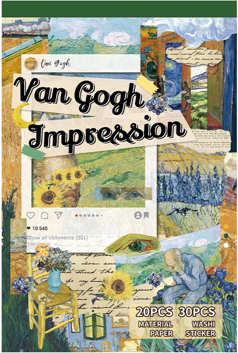 SIMNO® Vintage stickerboek - 50 vellen - Van Gogh-impressie