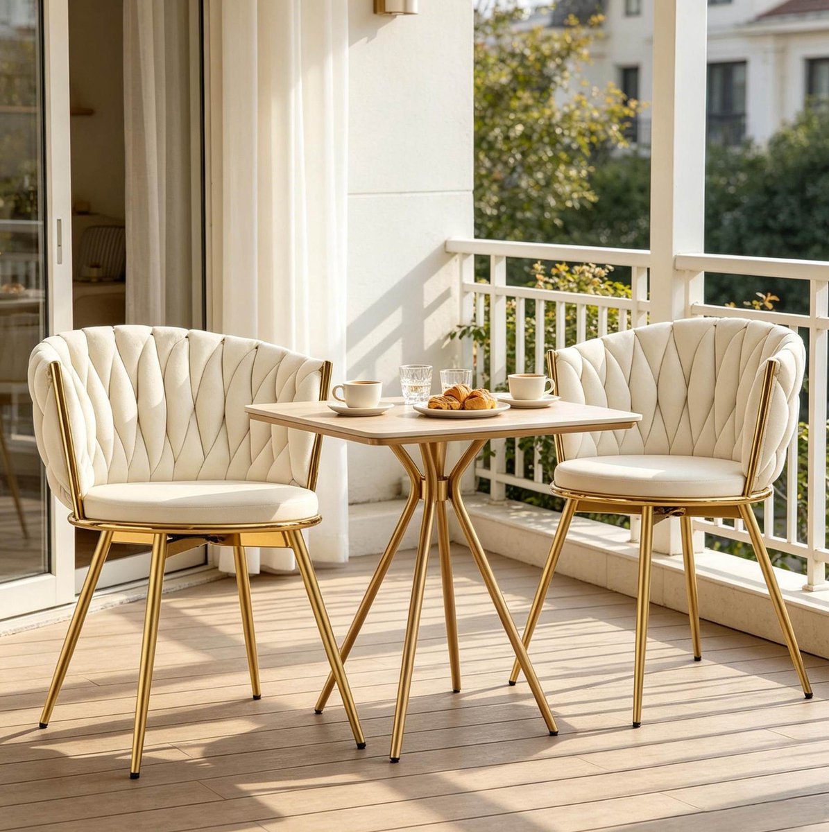 HAUSS SPOLE Eetkamerstoel - Set Van 2 - 360 Graden Draaibaar Met Armleuning En Gepolsterde Rugleuning - Velvet Beige