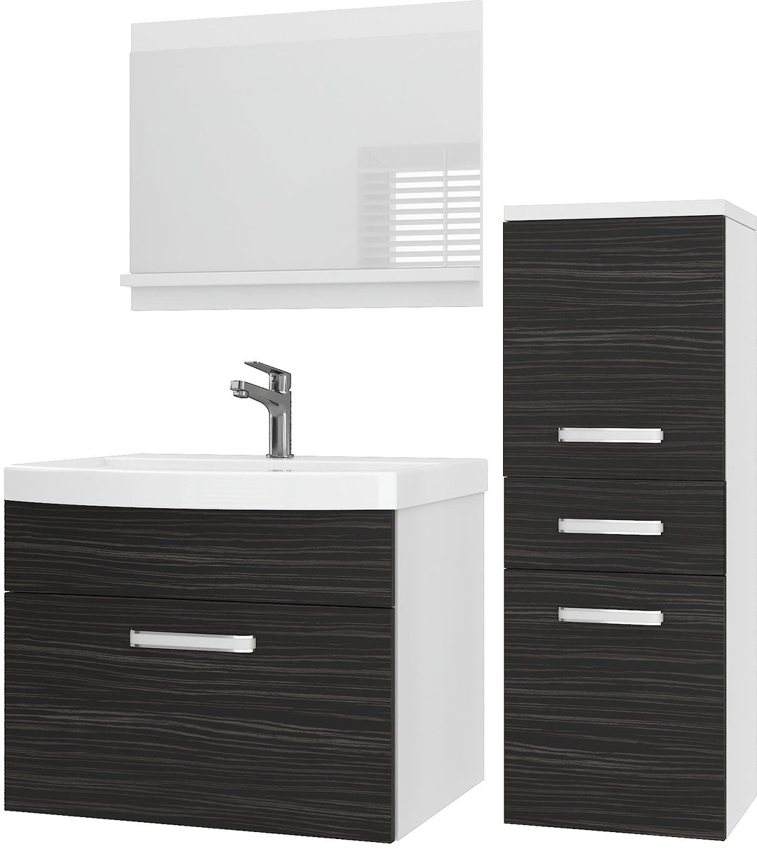 BELINI Badkamermeubel Set PRI M2 - Badmeubelset 90 cm Ebbenhout Mat met Wastafel en Spiegel - Wandmontage
