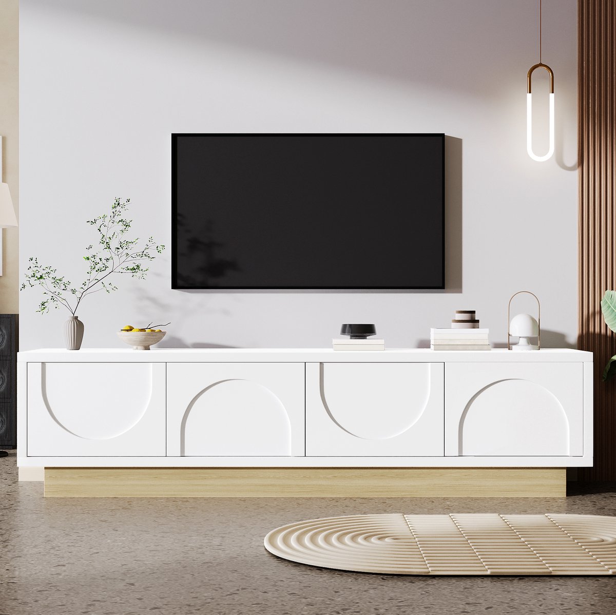 COVREO TV meubel 175x40x41,5 cm wit, MDF met 4 deuren en kabelmanagement