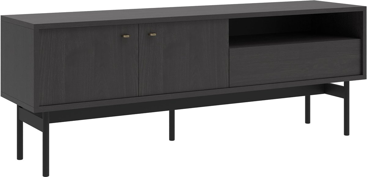 SnelShoppen - TV-meubel met lade en 2 deuren, staand op poten, 154 cm, Portland Ash, Zwart