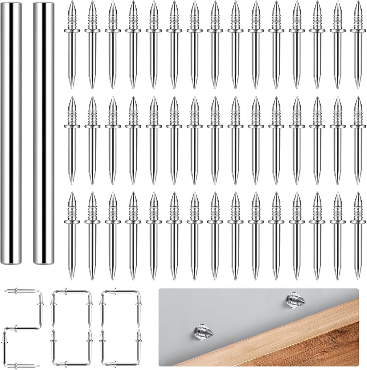Dubbele Hoofdspijkers voor Wandbevestiging - Naalden voor Plinten en Vloeren, Onzichtbare Veiligheidschroeven, Roestvrij Staal, 200 Stuks