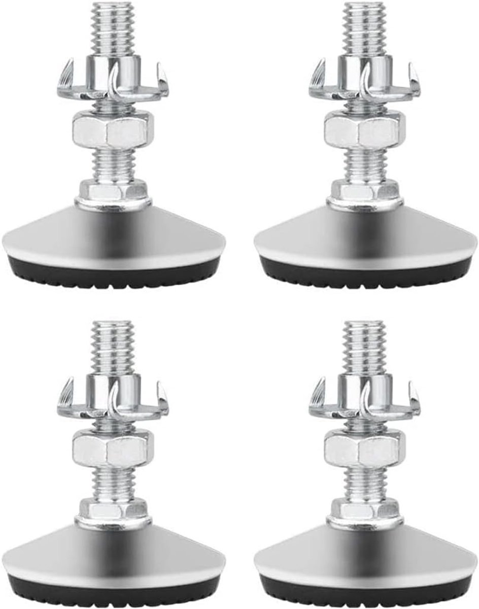 Verstelbare meubelpootjes, 4 stuks M8x30mm, metalen zware kwaliteit met T-nuts en schroefmoeren, stille antisliprubberen basis voor stabiele meubels