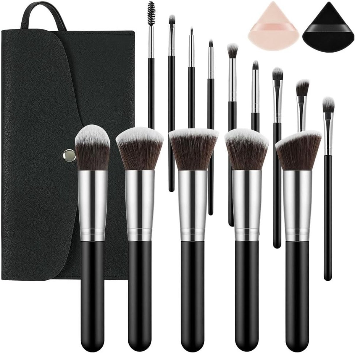 Complete Make-up Kwasten Set met 14 Stukken, Inclusief Cosmetica Tas, Zachte Synthetische Haren, Poederkwasten en Make-up Tools voor Perfecte Make-up Looks