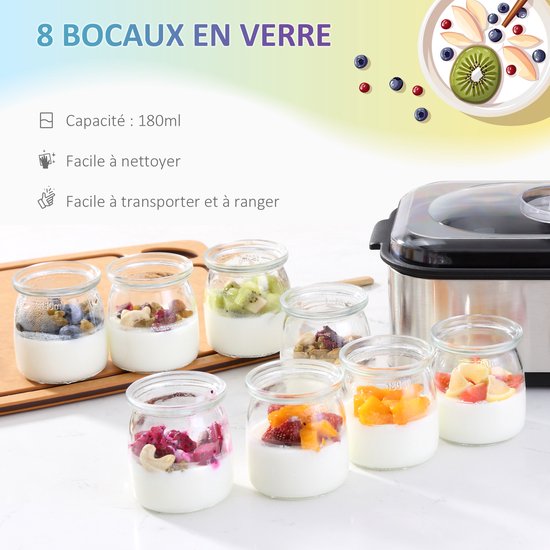 NextNovaDeals Yoghurtmaker - 1,44 Liter - 8 Potten Van 180 Ml - Elektrische Yoghurtmachine - Timer Functie - Yoghurt Maken Thuis — afbeelding 3