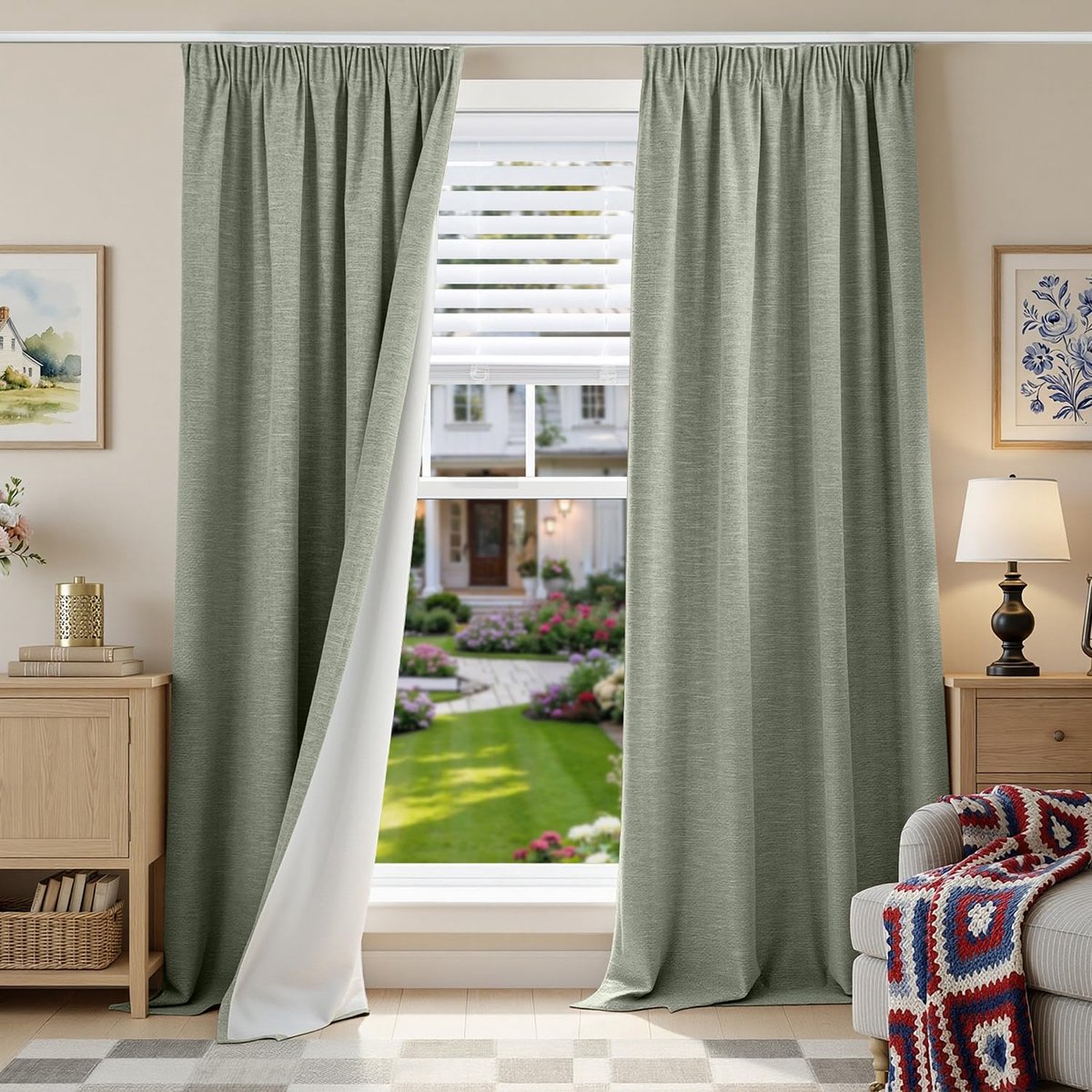SnelShoppen - Runyéla 100% Verduisterend Gordijn met Plooiband, Warmte-Isolerend en Koudebestendig, Set van 2, 140 x 260 cm, Linnen Gordijnen voor Sla