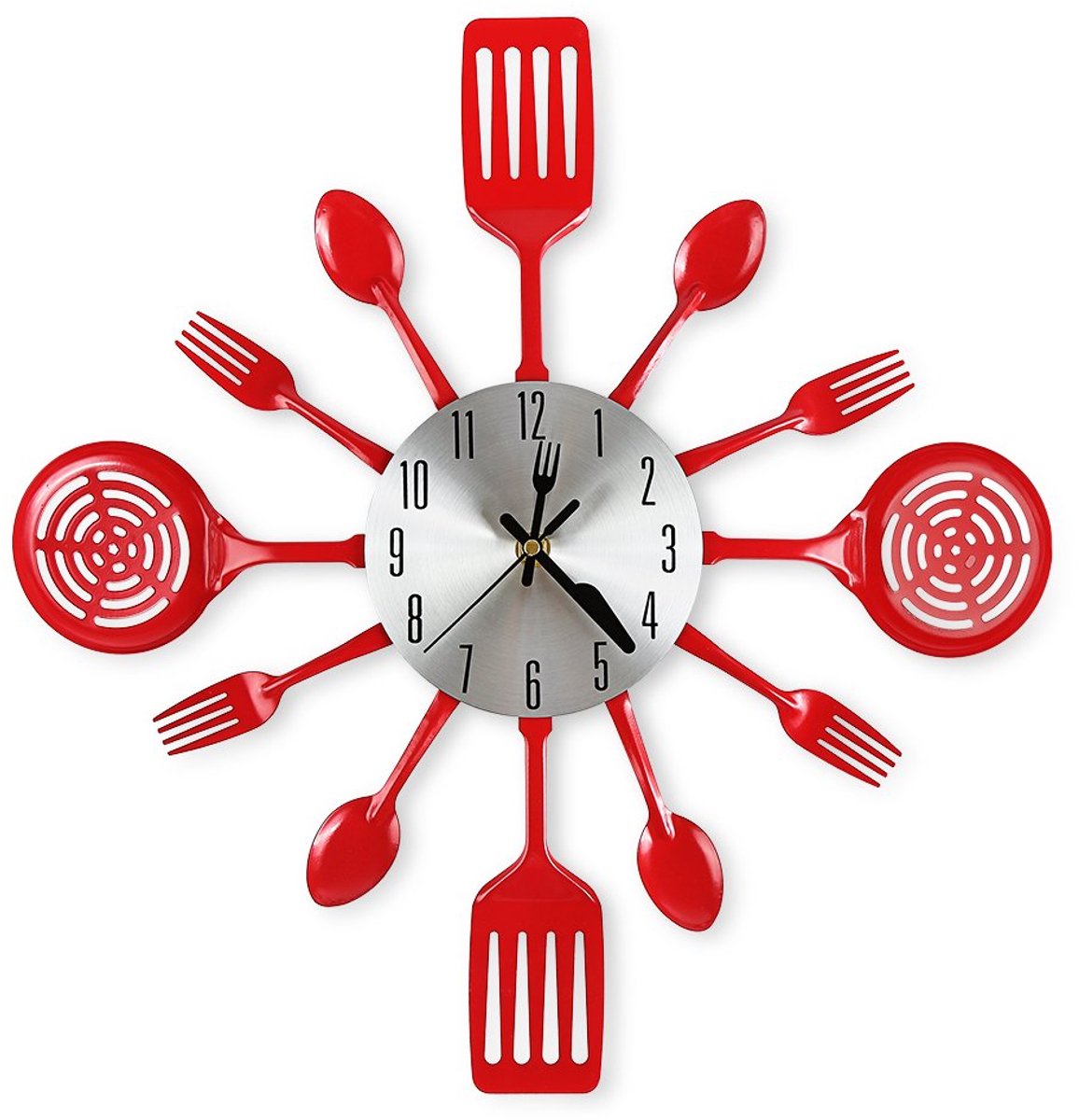 SnelShoppen - CIGERA 16 Inch Keuken Wandklok met Vork en Lepel Wijzerplaat, Stille Klok Beweging, Batterij Aangedreven, Muurdecoratie voor Keuken en H
