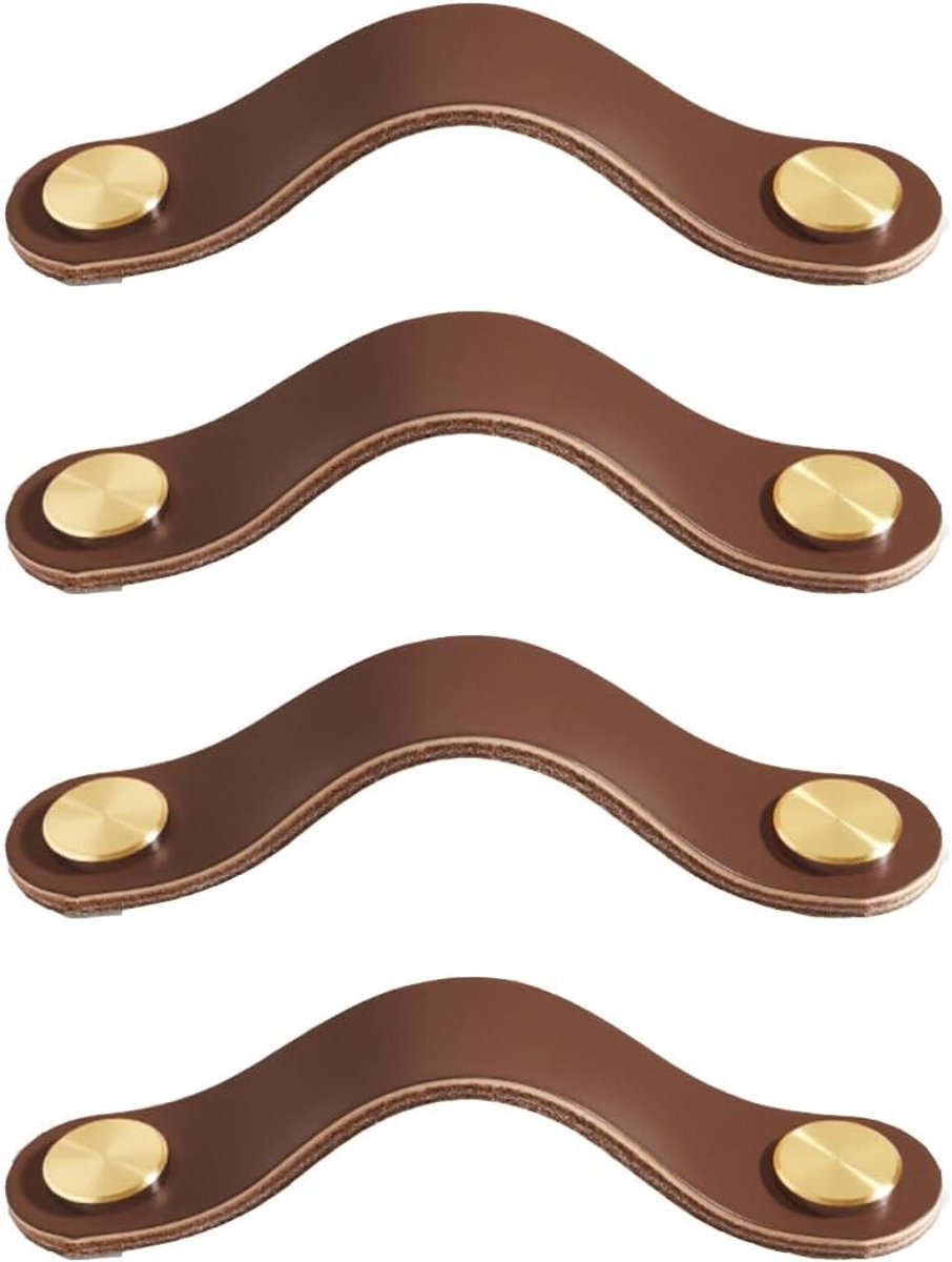 Set van 4 Leren Handgrepen voor Meubels - Moderne Kastgrepen, Lades, en Deuren - Ideaal voor Keukenkasten en Interieurdecoratie