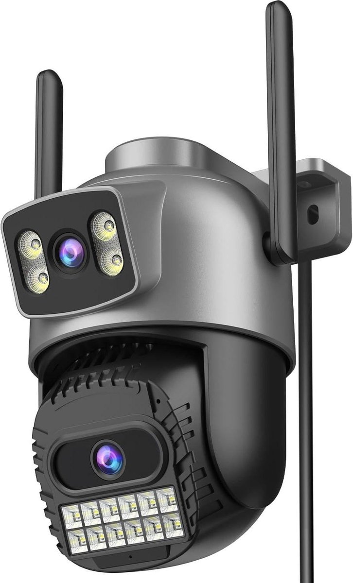 Buitencamera - Beveiligingscamera Buiten - Huisbewaking - Dubbele Lens PTZ - 2.5K UHD - Zwart