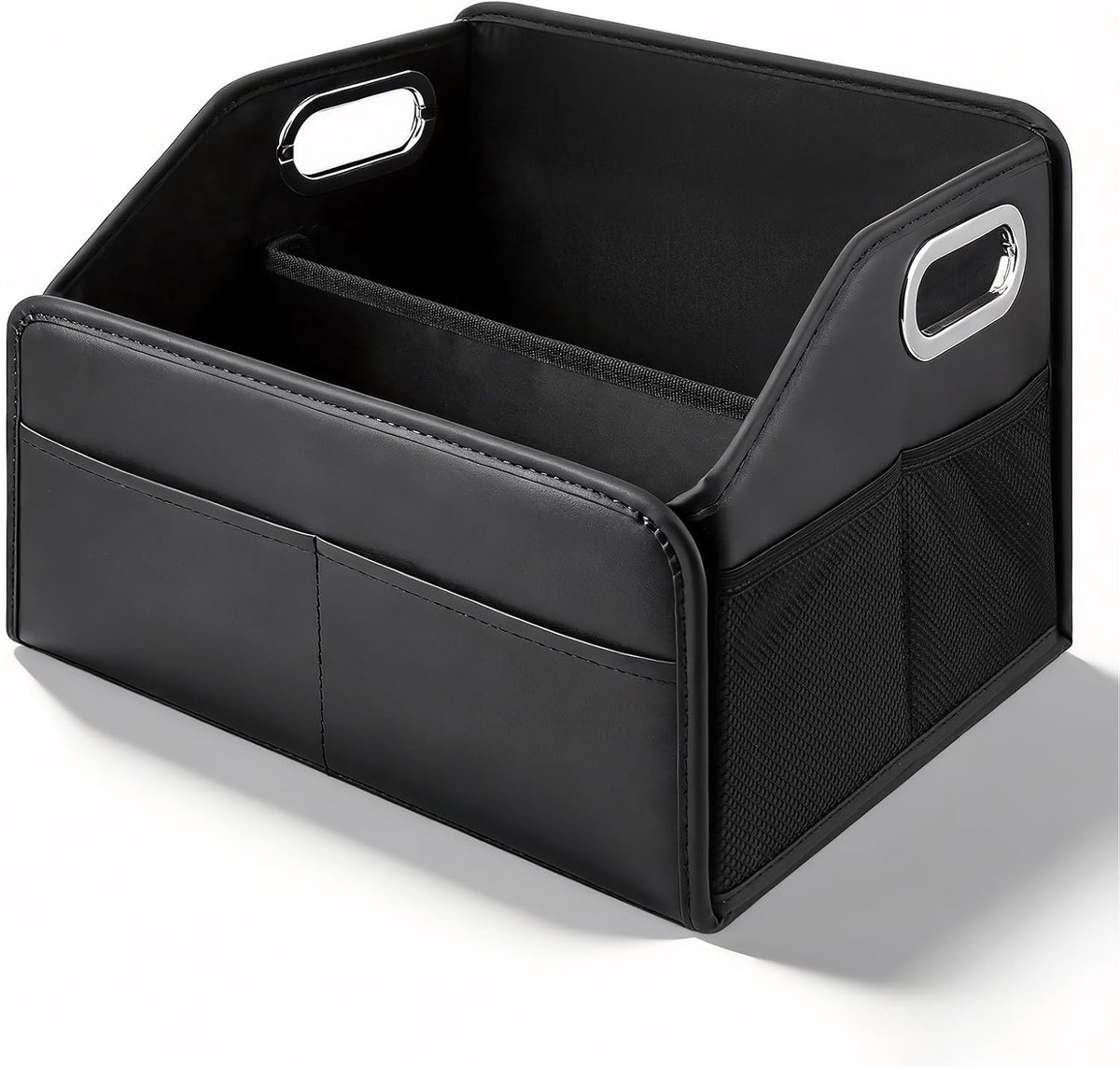 SnelShoppen - Kofferbakorganizer, opvouwbare auto-organizer met metalen handgrepen | Leren kofferbaktas met afneembare scheidingswand, veelzijdige opb