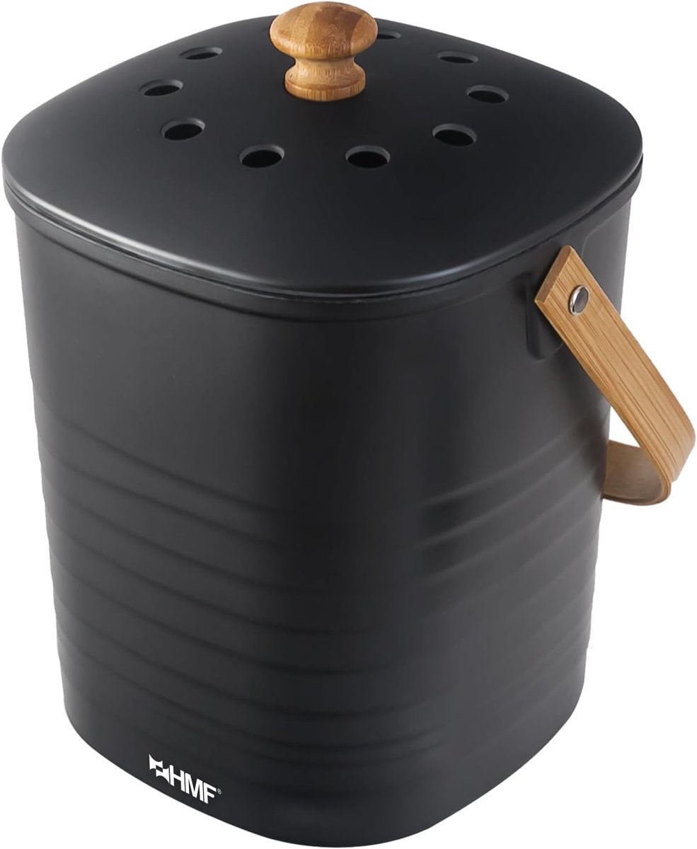 SnelShoppen - Duurzame bio-afvalemmer keuken, geurdichte compostemmer met deksel, 3 liter, zwart, ideaal voor keuken en milieu, composteren, geurfilte