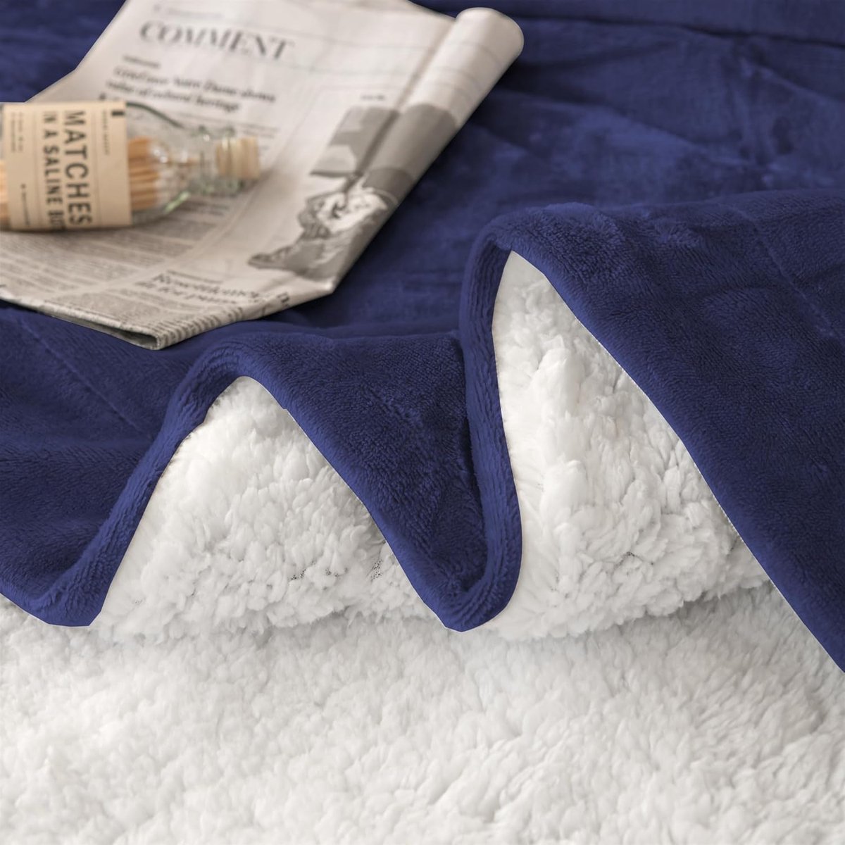 SnelShoppen - Good Nite Cuddly Fleece Sherpa Dekbed 150 x 200 cm in Navy - Warm, Zacht, Perfect voor Winter, Sofa, Camping, Feest, en Kinderen