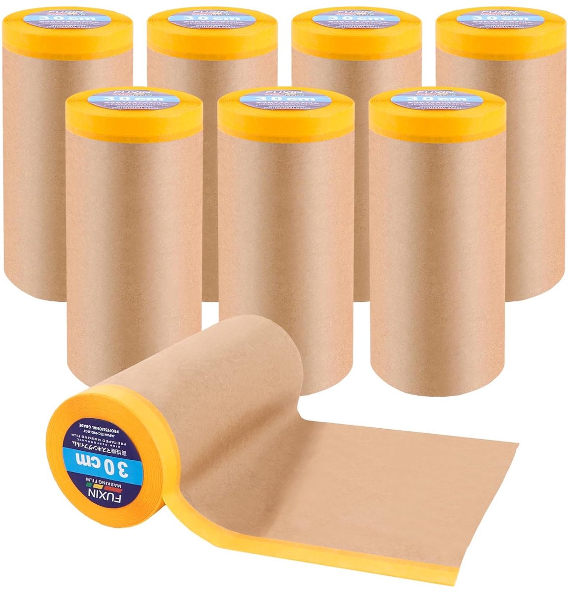 SnelShoppen - 8 Rollen Schilderafdekpapier 30 cm x 15 m, Afdekpapier met Plakstrips, Dekfolie met Plakband, Voor Het Afplakken van Ramen