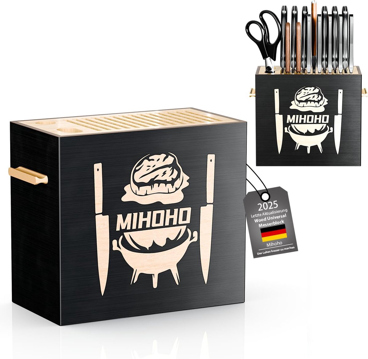 Universal Wooden Knife Block with Slots, Knife Holder/Knife Organiser Made of Wood, Unique Worktop Knife Storage with - ShopVlot