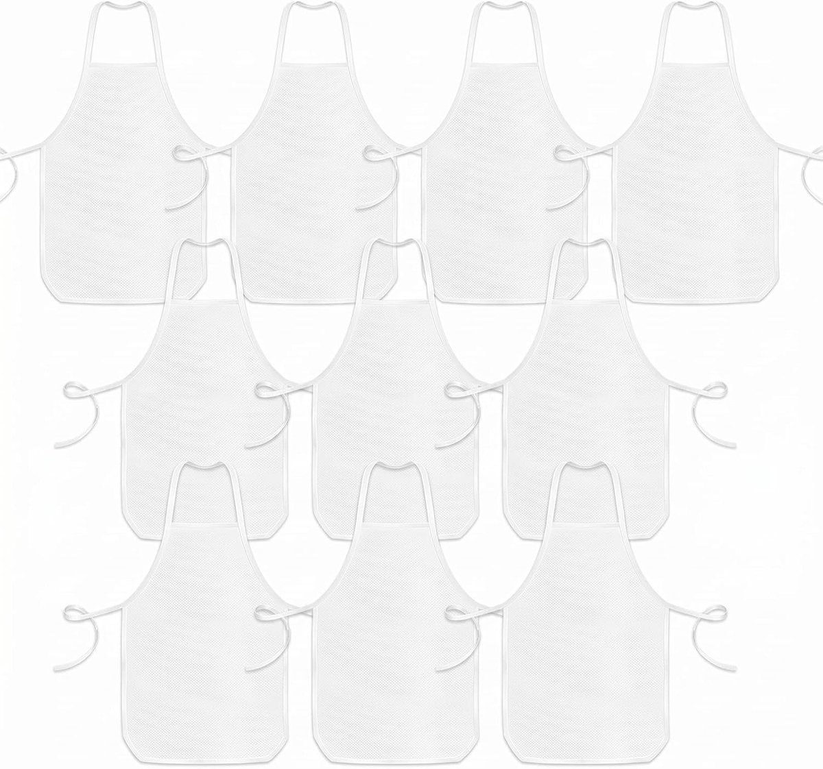 SnelShoppen - 10 stuks Kinderschorten Wit - Herbruikbare Schorten voor Kinderen - Schilderschorten, Kookschorten voor Kunst, Bakken, Keuken, Knutselen