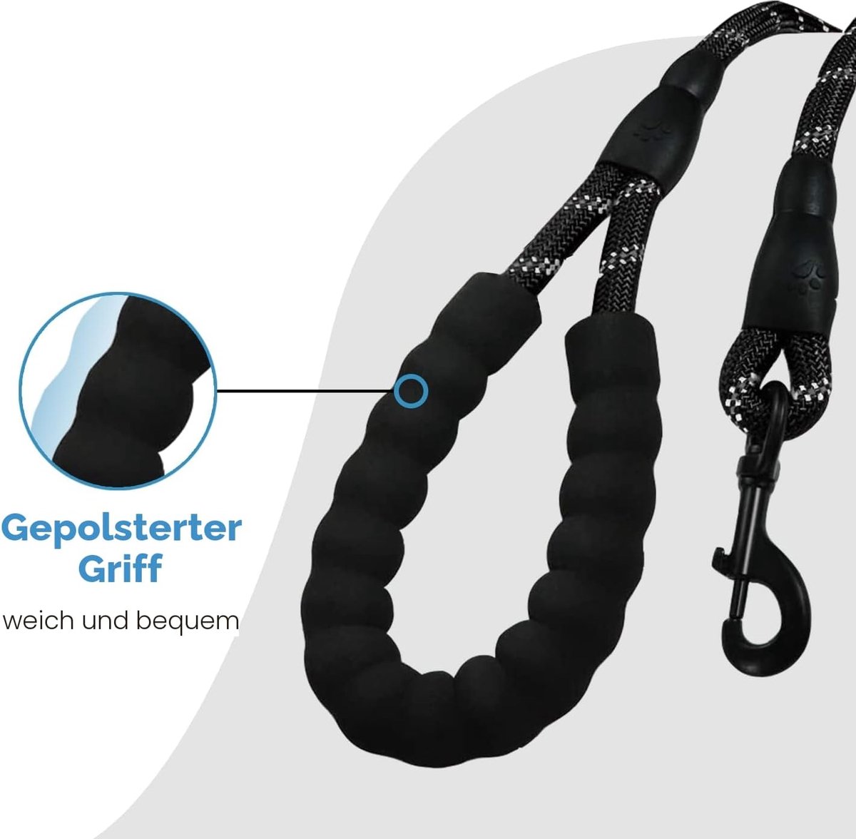 SnelShoppen - Hondenriem Hondentrainingsriem Met Gewatteerde Zachte Handgreep Touw voor Puppies Kleine Middelgrote Grote Honden 1,5m Zwart Reflecteren