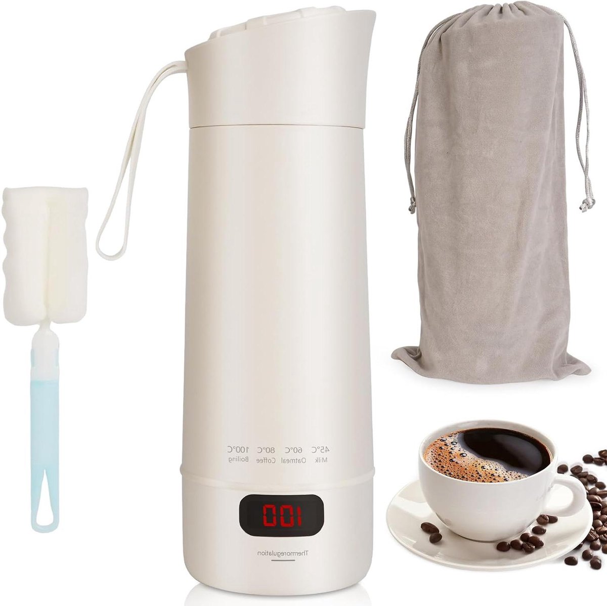 Mini Waterkoker - Elektrische Beker - Warme Dranken Maken - Temperatuur Instelbaar - 400 ml - Wit