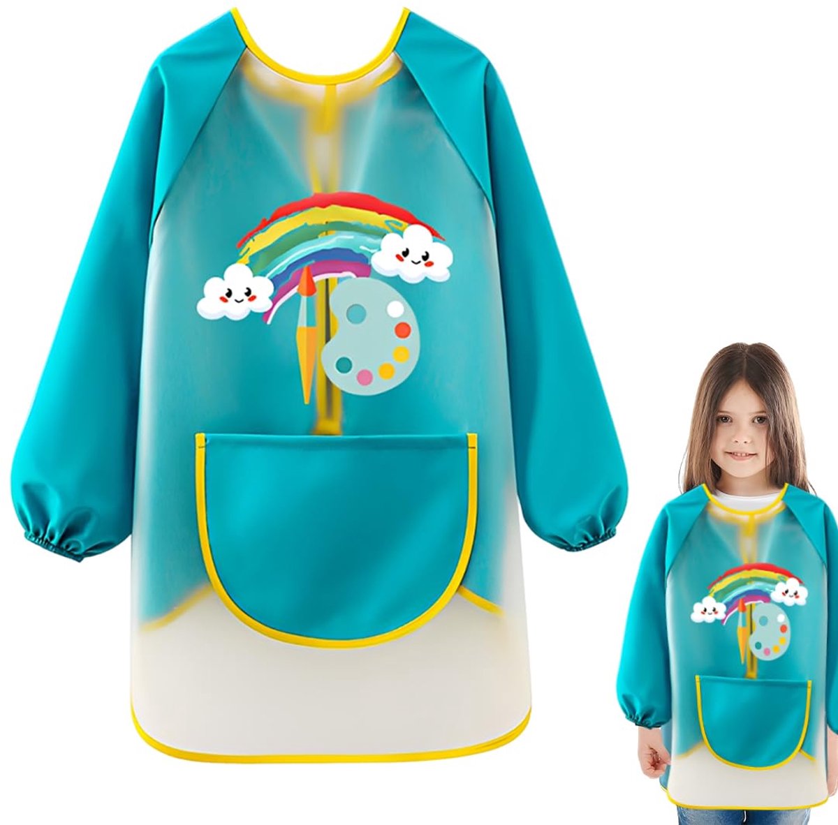 Schort voor kinderen 6-12 jaar - waterdicht TPU - met lange mouwen en zak - ideaal voor schilderen - SnelShoppen