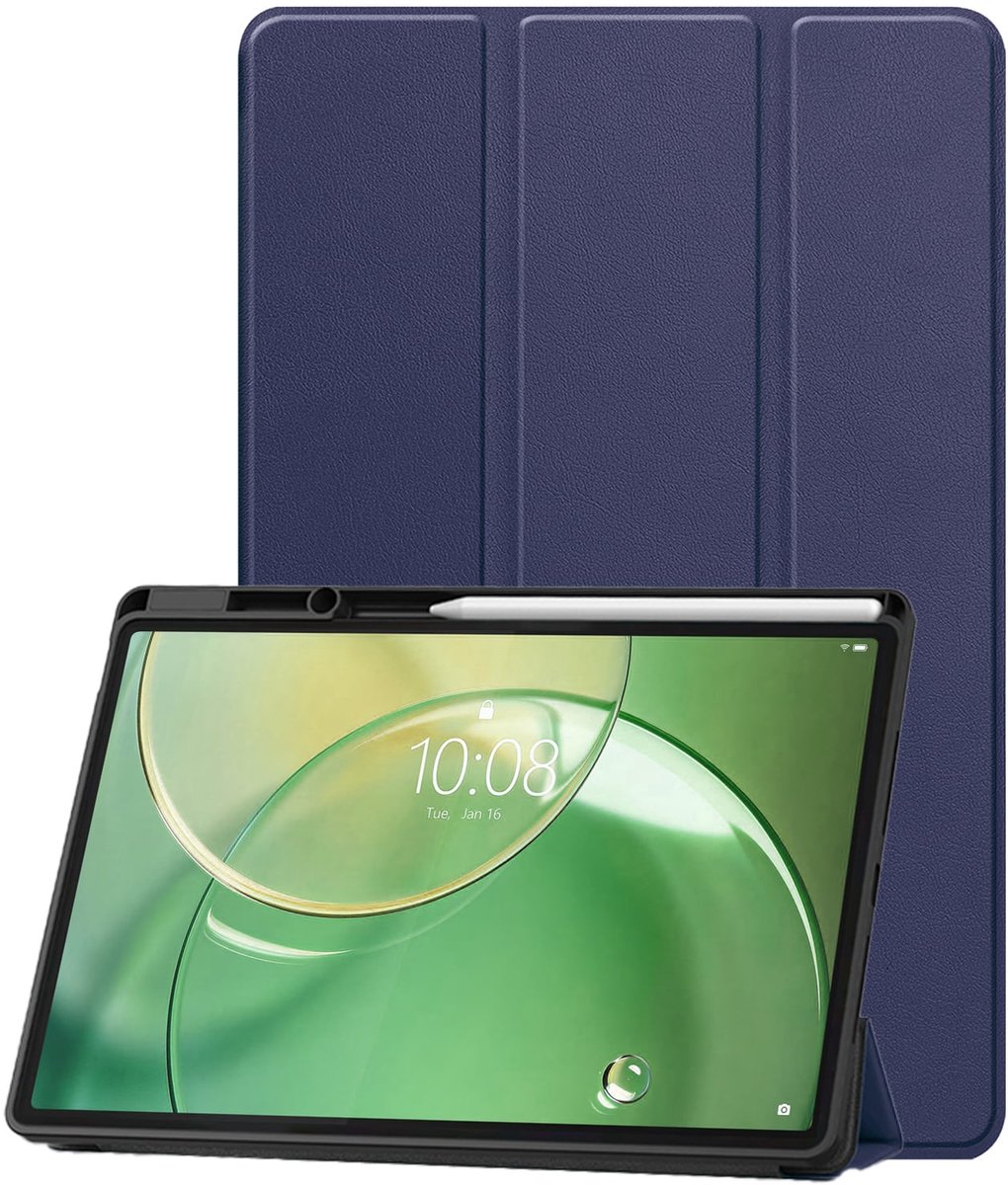 Hoesje Geschikt voor Lenovo Idea Tab Pro Gen 2 - Dun & Stevig - Trifold Bookcase - Hard Cover Case - Met Uitsparing Geschikt voor Lenovo Pen - Hardcover Book - Tablet Hoes - Donkerblauw