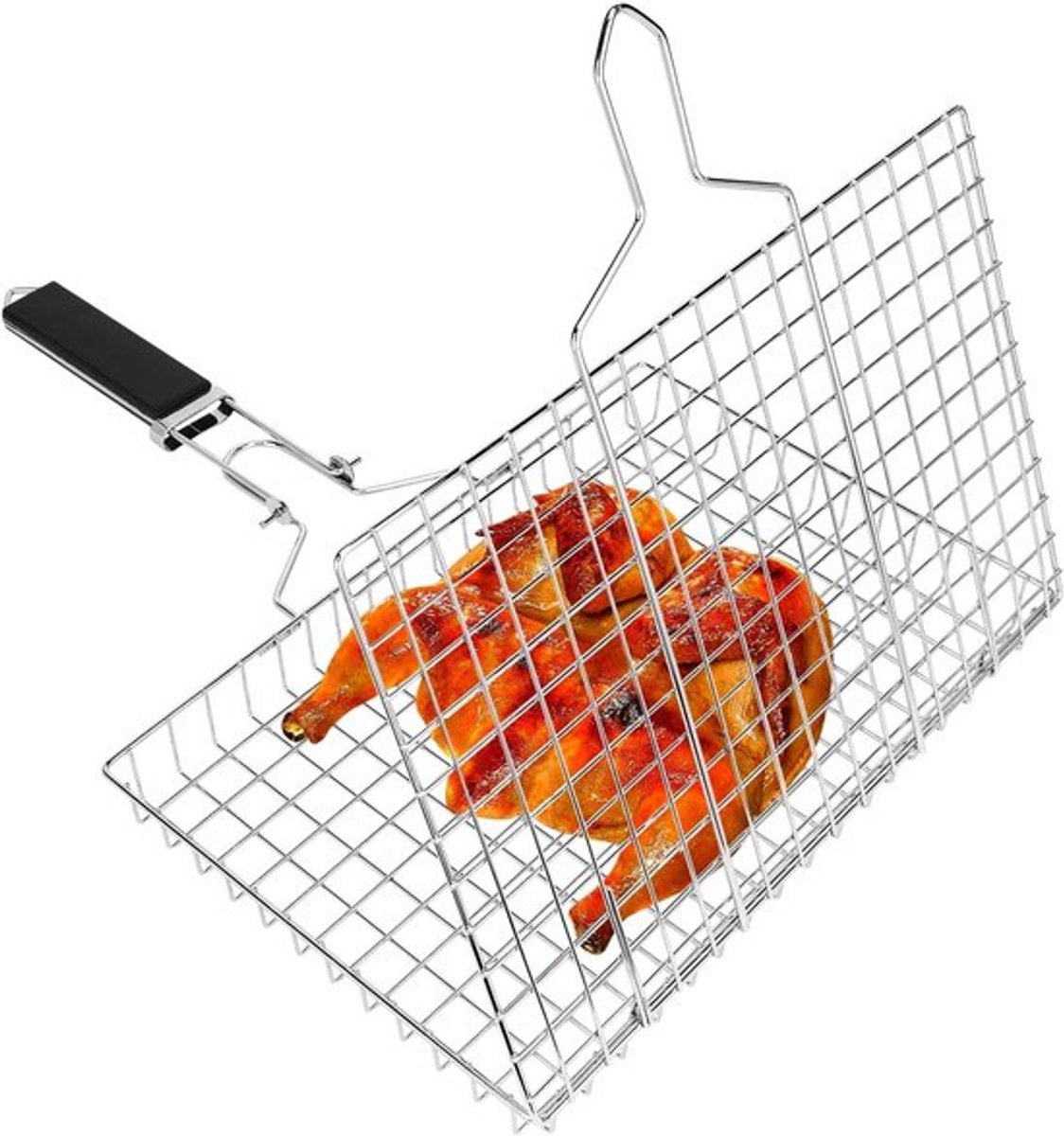 Draagbare RVS BBQ Grillmand voor Vis, Groenten en Garnalen met Verwijderbare Handgreep en Veiligheidsvergrendeling, Ideaal voor Buitenbarbecues