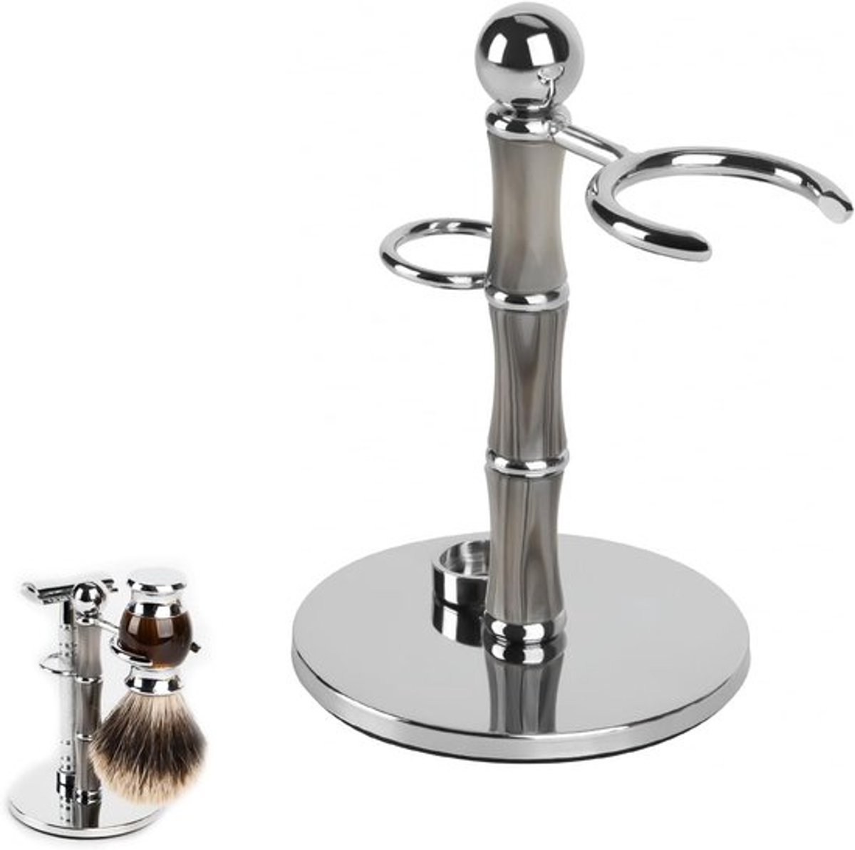 Scheermeshouder van RVS met antislipbasis, creatieve bamboevorm voor scheerkwasten en veiligheidscheerset-organizer voor badkamer en douche