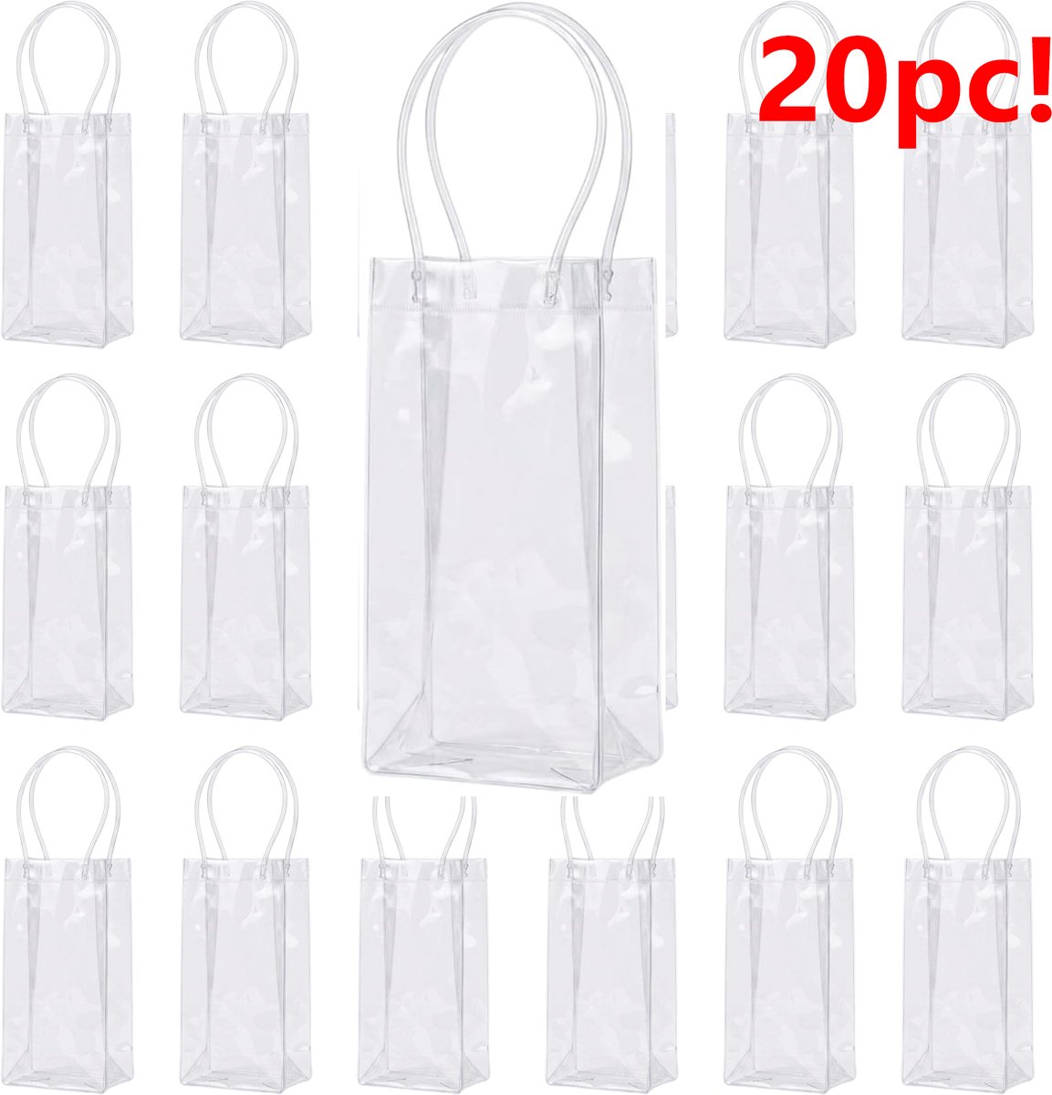 KZQ Draagbare Wijnkoeltas - 20 Stuks - Transparant PVC - Met Handgreep - Inklapbaar - Wijnkoeler - Bierkoeler - Voor Flessen Champagne - Feest Buiten