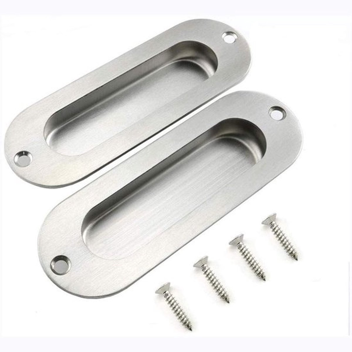 Deurgrepen 2-Pack - Ovalen Inbouw Handgrepen - Roestvrij Staal - Voor Schuifdeuren/Kasten - Inclusief 4 Schroeven - 120 x 40 x 14mm - Trekhaak