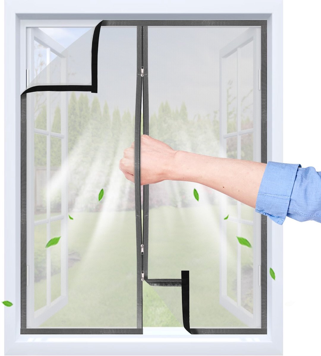 SnelShoppen - Vliegengaas Zelfklevend met Ritssluiting Lichtgrijs 85 x 115 cm - Ideaal voor Deuren, Ramen, Tuin, Keuken en Kamperen
